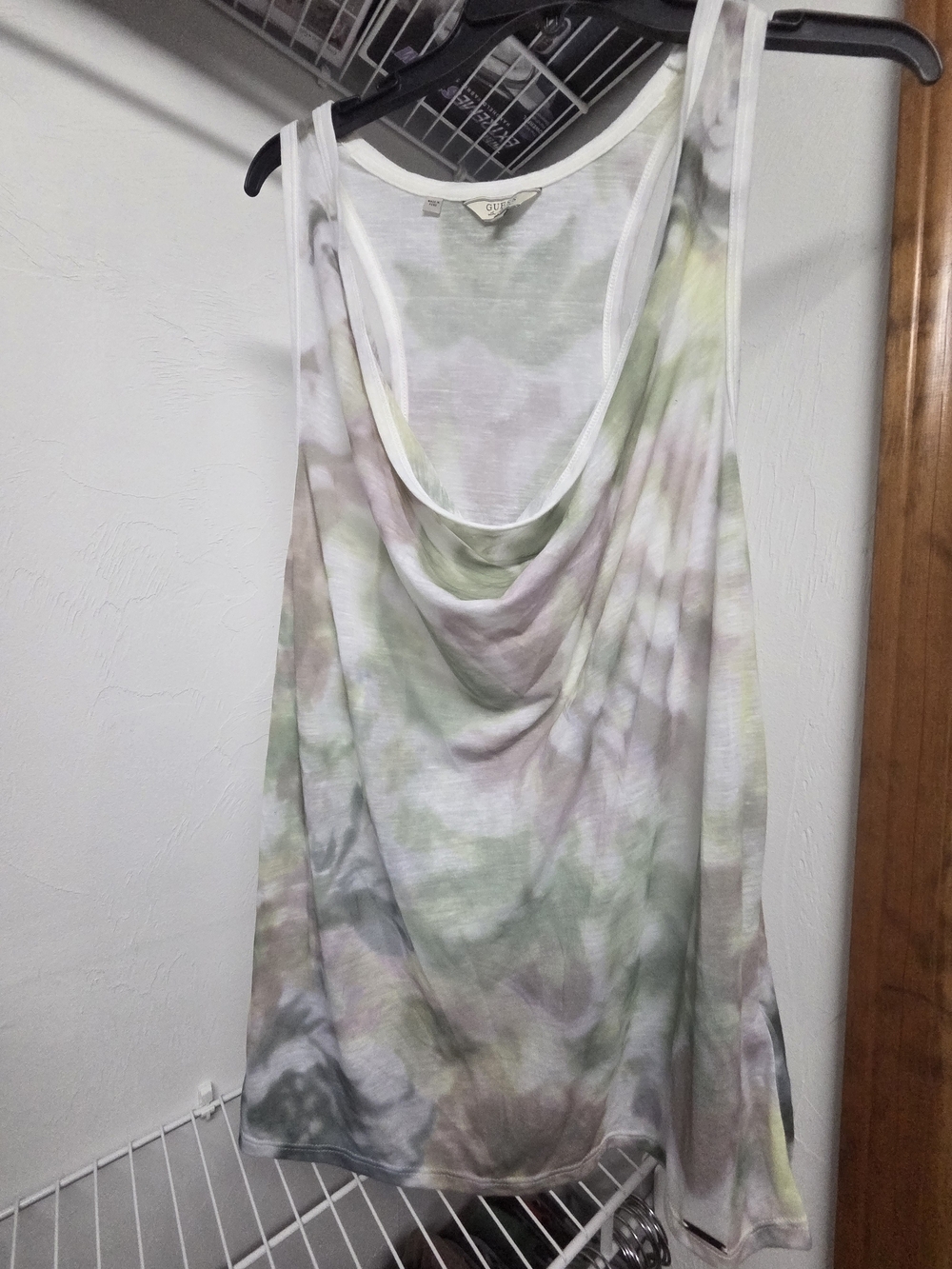 Guess Pastel Tie-Dye Scoop Neck Tank Top - Green, Lavender, Gray